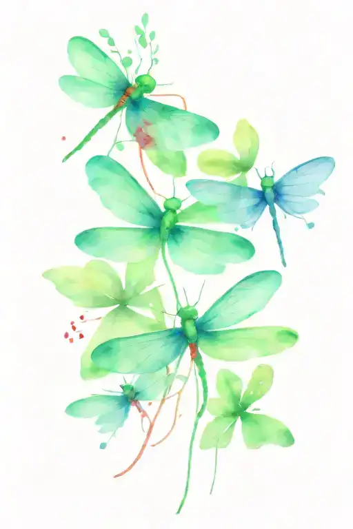 Green 4 Leaf Clover With Red And Blue Dragonflies Pain Grief