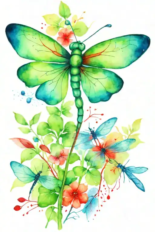 Green 4 Leaf Clover With Red And Blue Dragonflies Pain Grief