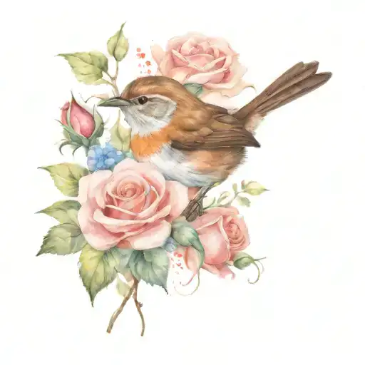 Wren Bird And Roses