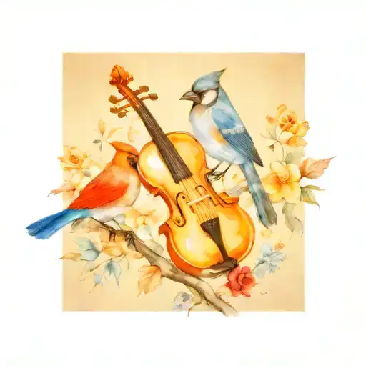 Violin Blue Jay And Cardinal