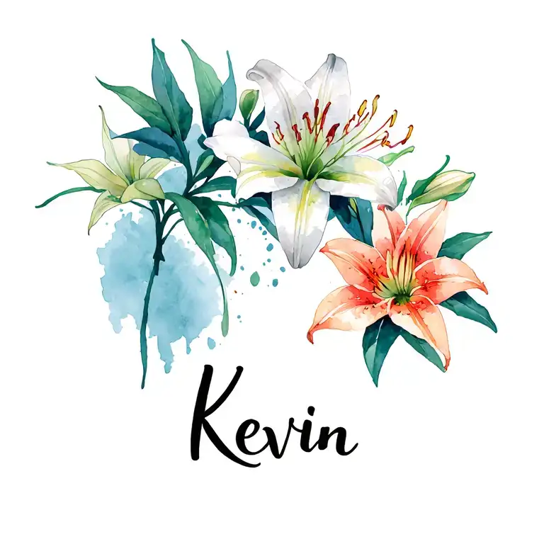 Name Kevin With Tiger Lilies And Chrysanthemum Flower