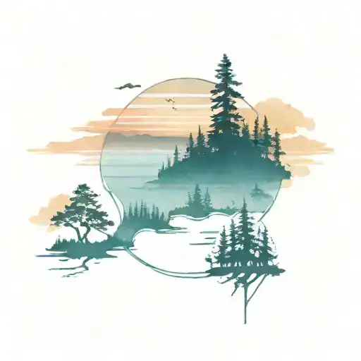 Drummond Island Outline With Sunset Scene