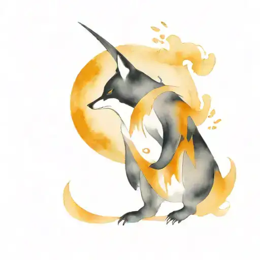 Samurai Pinguin Ridinf Wolf Howling