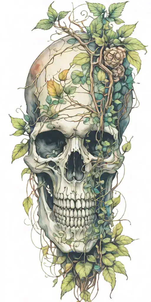 Single Skull At The Bottom With Trees And Vines Sprouting From The Top