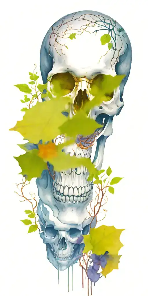 Single Skull At The Bottom With Trees And Vines Sprouting From The Top