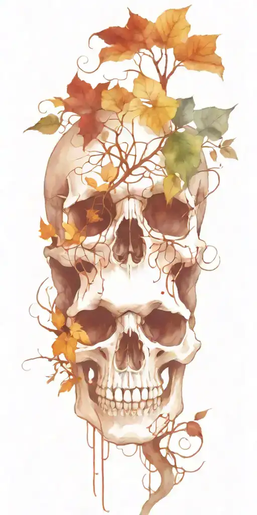 Single Skull At The Bottom With Trees And Vines Sprouting From The Top