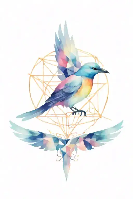 Symmetrical Bird With Geometric Surround