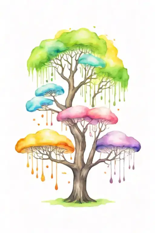 Multicolour Willow Tree With Mushrooms