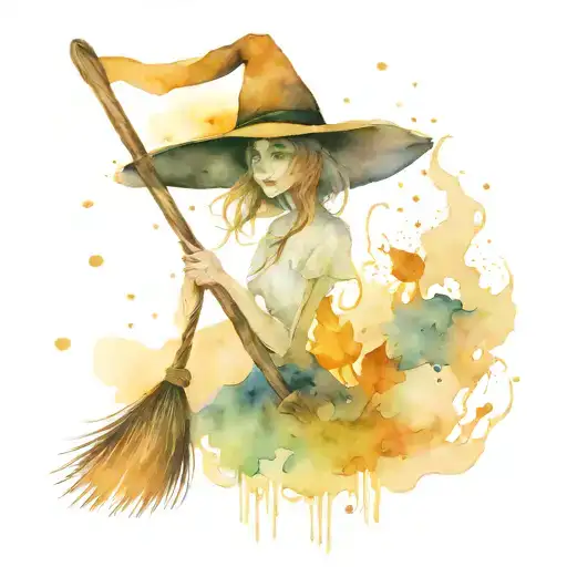 Witch Hat And Broom Stick Flying