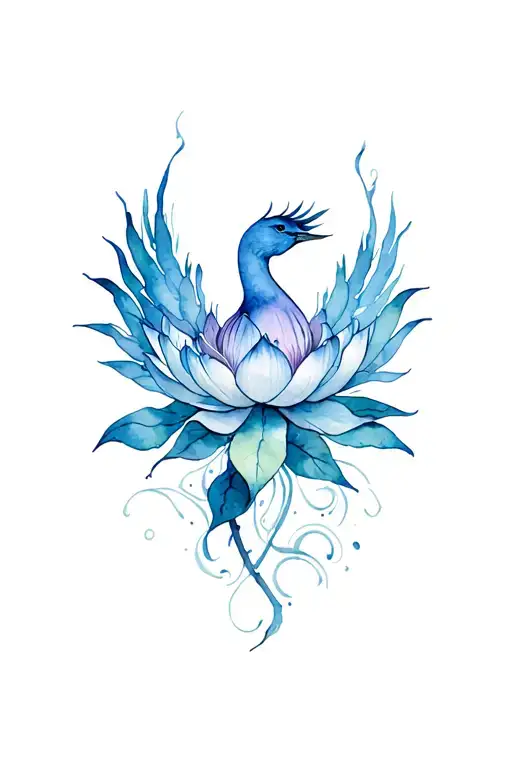 Phoenix On Lotus Flower Large Fleur