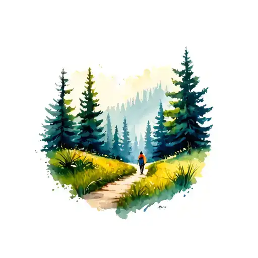 Outdoor Scene Walking On Trail Winding Through A Forest