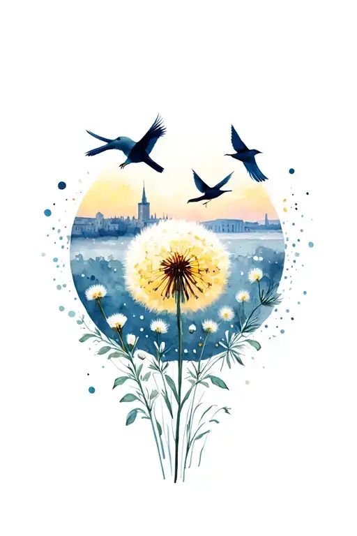 Marseille In The Background With Birds And Dandelion