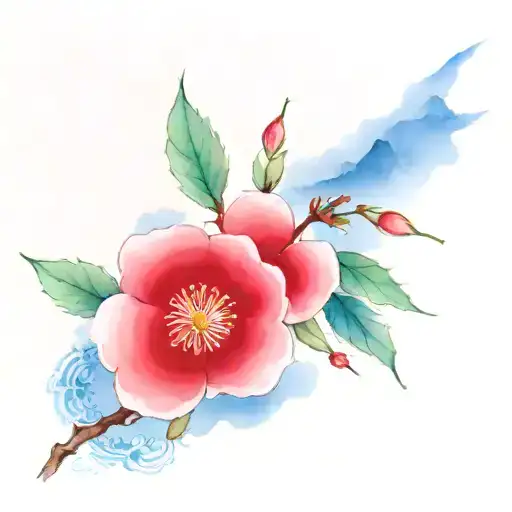 Korean Landscape With Cherry