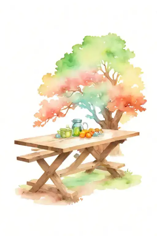 Picnic Table With An Oak Tree Behind It