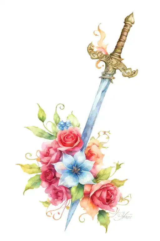 Sword With Antlers And Flower And Vines