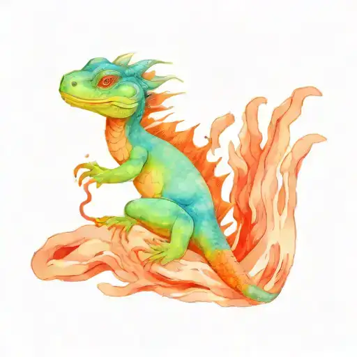 Japanese Water Dragon Around The Hand In Red And Blue Color