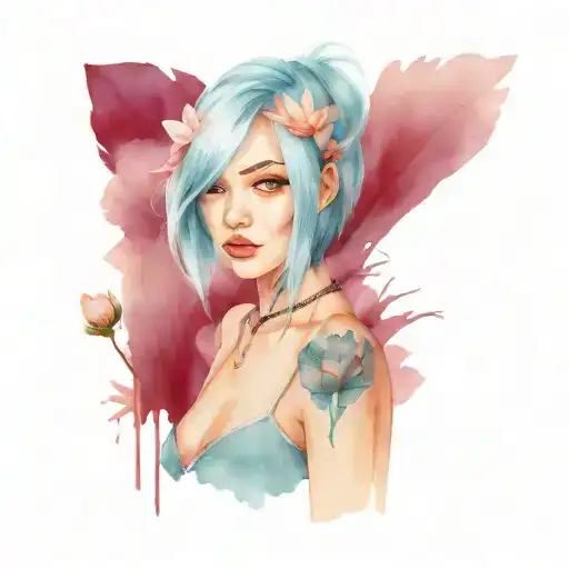 Blue Haired Girl With Blue Lotus Flower