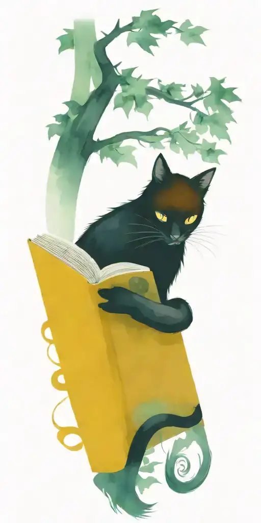 A Spooky Black Cat Reading A Book Under A Haunted Tree