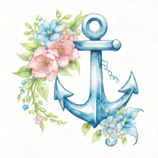 Anchor Tattoo With June Flowers Wrapped