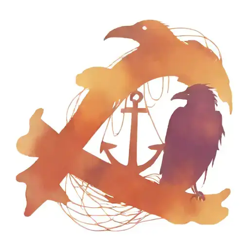 Anchor With A Raven Perched On A Stack