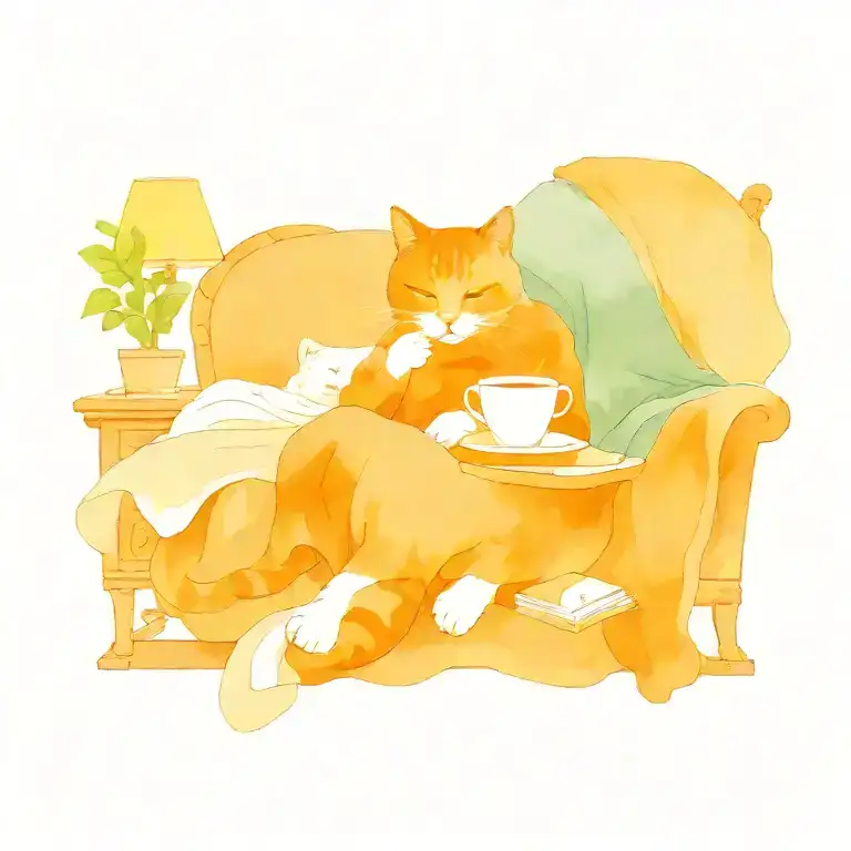 A Cozy Reading Nook With A Cat Peeking Out From Under A Blanket And A Steaming Cup Of Tea