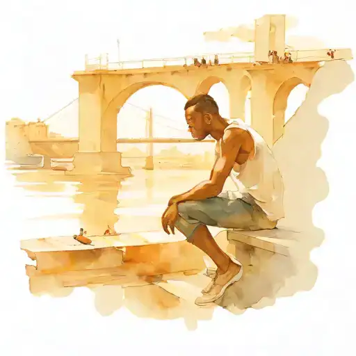 Black Skinny Guy Sitting Above Fransisco Bridge Watching Steam Ships Leave
