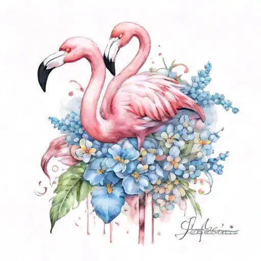 Flamingo And Forget Me Not Flowers
