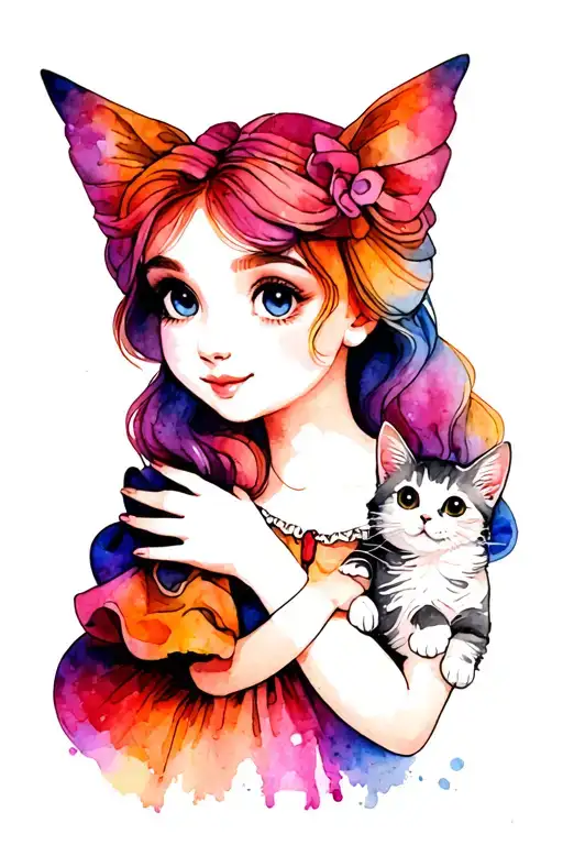 Alice In Wonderland Holding A Cat