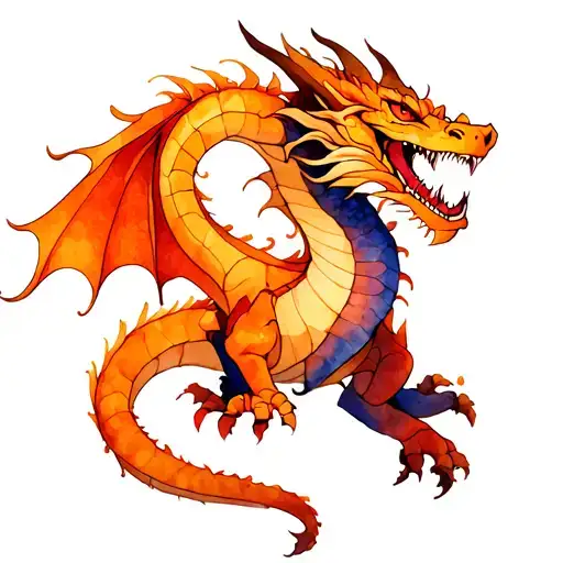 The Dragon Wrapping His Hand From The Brush To The Shoulder In The Watercolor Style