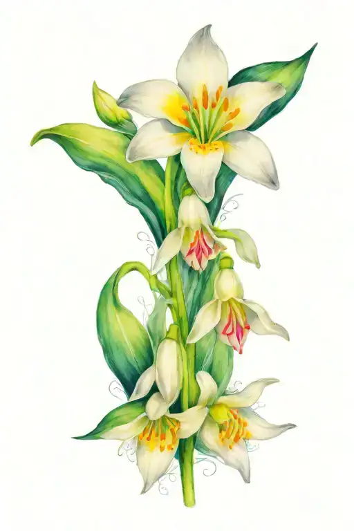 Snowdrop Flower With Honeysuckle Rose Intertwined