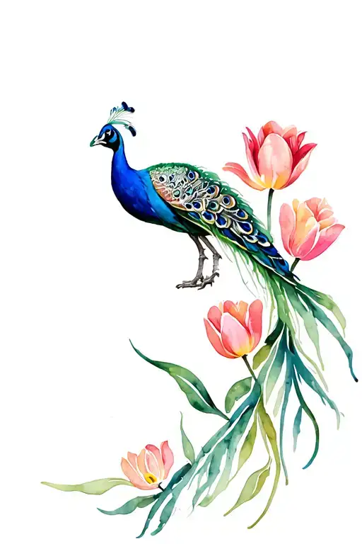 Peacock And Tulips