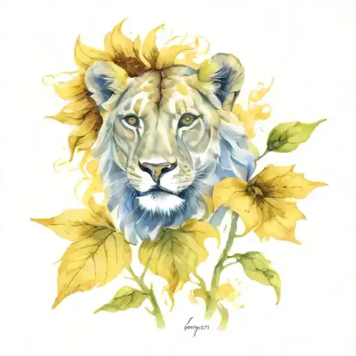 Van Gogh Sunflower With Lioness Face Surrounded