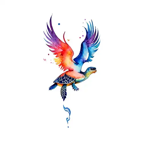 Animal Turtle And Phoenix Flying