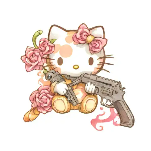 Hello Kitty Holding Gun Intertwined
