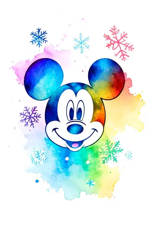Mickey Mouse Head With Rainbow And Snowflakes