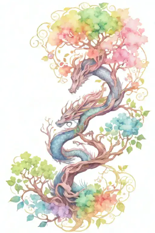 Yggdrasil Tree Of Life Interwined Asian Dragon