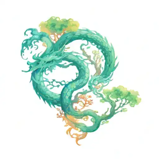 Yggdrasil Tree Of Life Interwined Asian Dragon