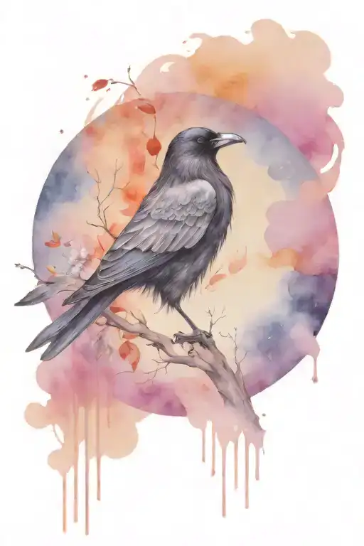 Wisdom Goddess Full Body Standing Moon Rising Crow