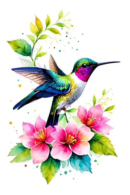Hummingbird With Honeysuckle Flowers
