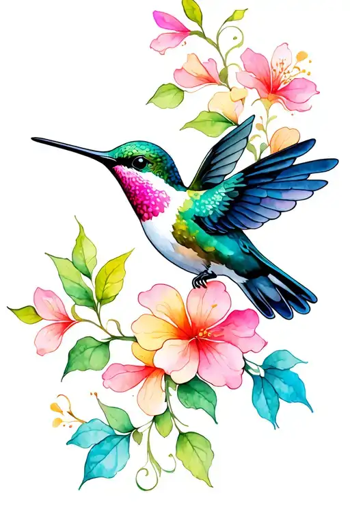 Hummingbird With Honeysuckle Vines