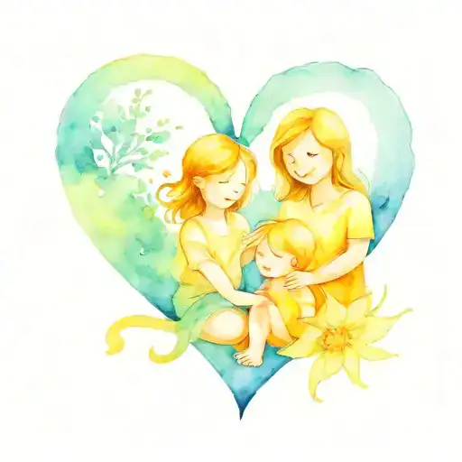 Two Children And Mum Heart Simple