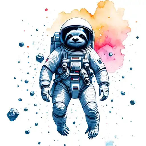 A Space Sloth Astronaut Floating Through And Asteroid Belt