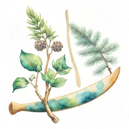 Canoe Paddle With Juniper Fruit And Plants Native To Quebec