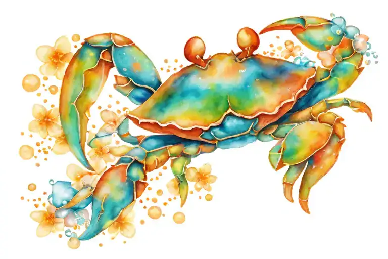 Crab With Water Bubbles Starfish And Plumeria Flowers