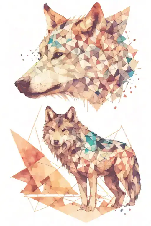 Half Wolf Staring Back At Me And Half Wolf In Geometrie Pattern With Watercolor Style