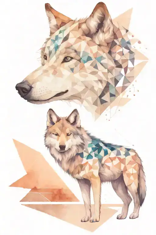 Half Wolf Staring Back At Me And Half Wolf In Geometrie Pattern With Watercolor Style