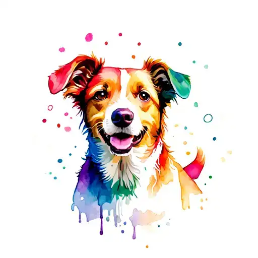 Dog Print With Rainbow Water Color Scheme