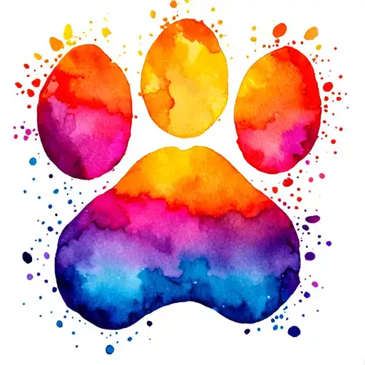 Dog Paw Print With Rainbow Water Color Scheme