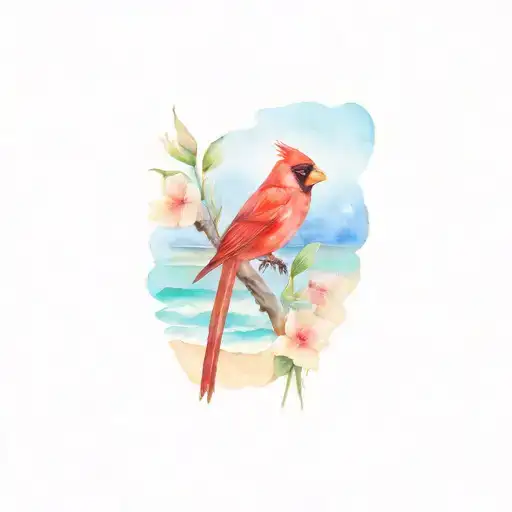 Cardinal And Beach Scene