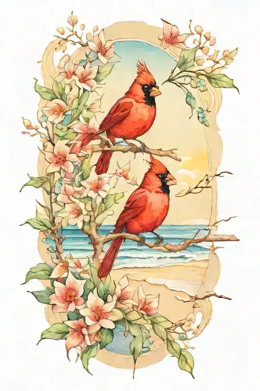Cardinal And Beach Scene